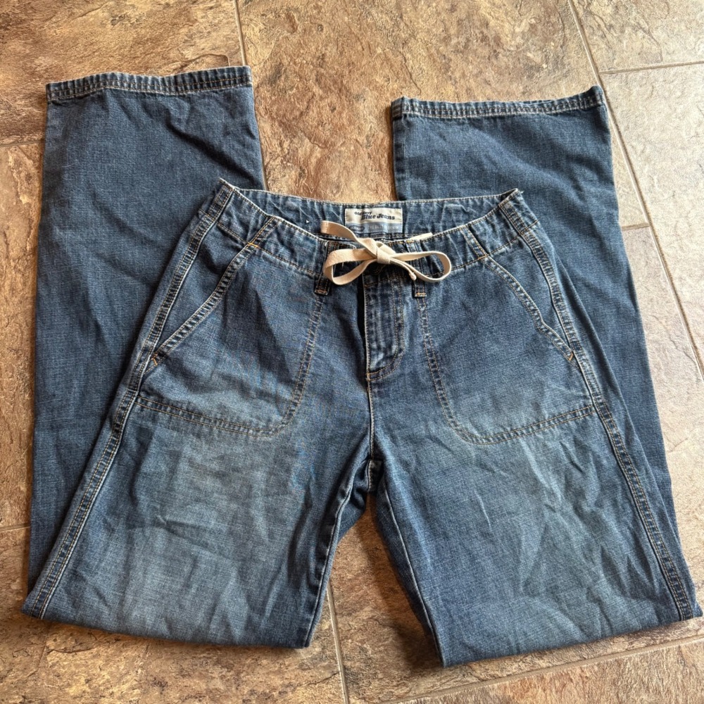 Y2K Vintage Old Navy Blue Jeans Women Size 2 Drawstring Wide Leg Denim Pants